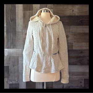 Anthropologie Saturday Sunday hoodie jacket medium lace polka dot boho winter
